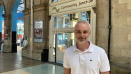 Cllr Paul Drake-Davis outside the empty former ticket hall which will become home to Hull Tap in Hull Paragon Interchange.