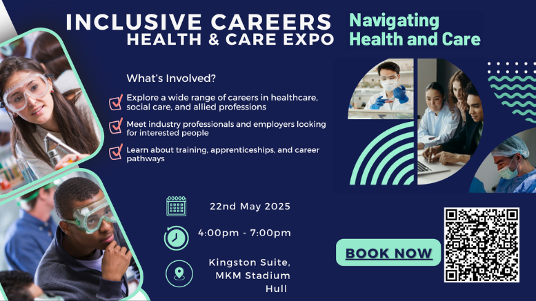 The Inclusive Careers - Health and Care Expo is at the MKM Stadium on Thursday 22 May, 4.00pm – 7.00pm.