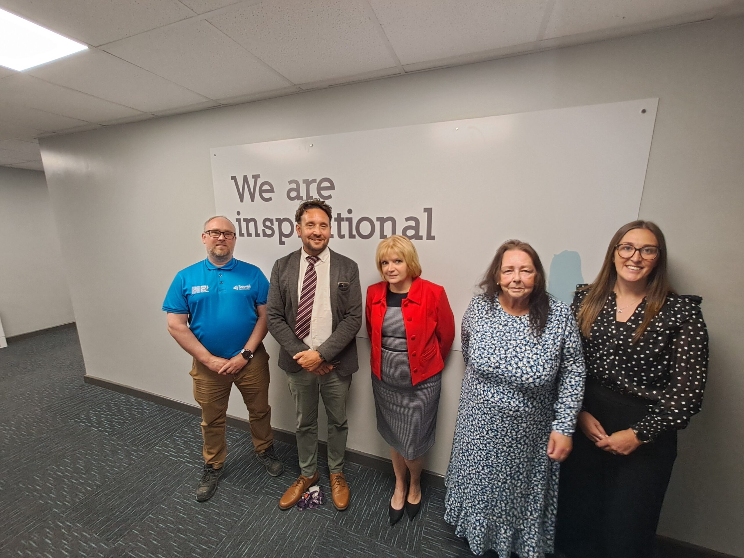 Graham Lawson, site manager for Sewell Construction; Philip Mountain Wade, project lead and executive head of alternative curriculum for the trust; Dr Cathy Taylor, CEO of The Constellation Trust; Cllr Linda Tock, portfolio holder for children's services at the council and Sophie Lee, Hull Esteem Ltd project manager in the new building.