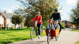 A family cycling in Kingswood in Hull