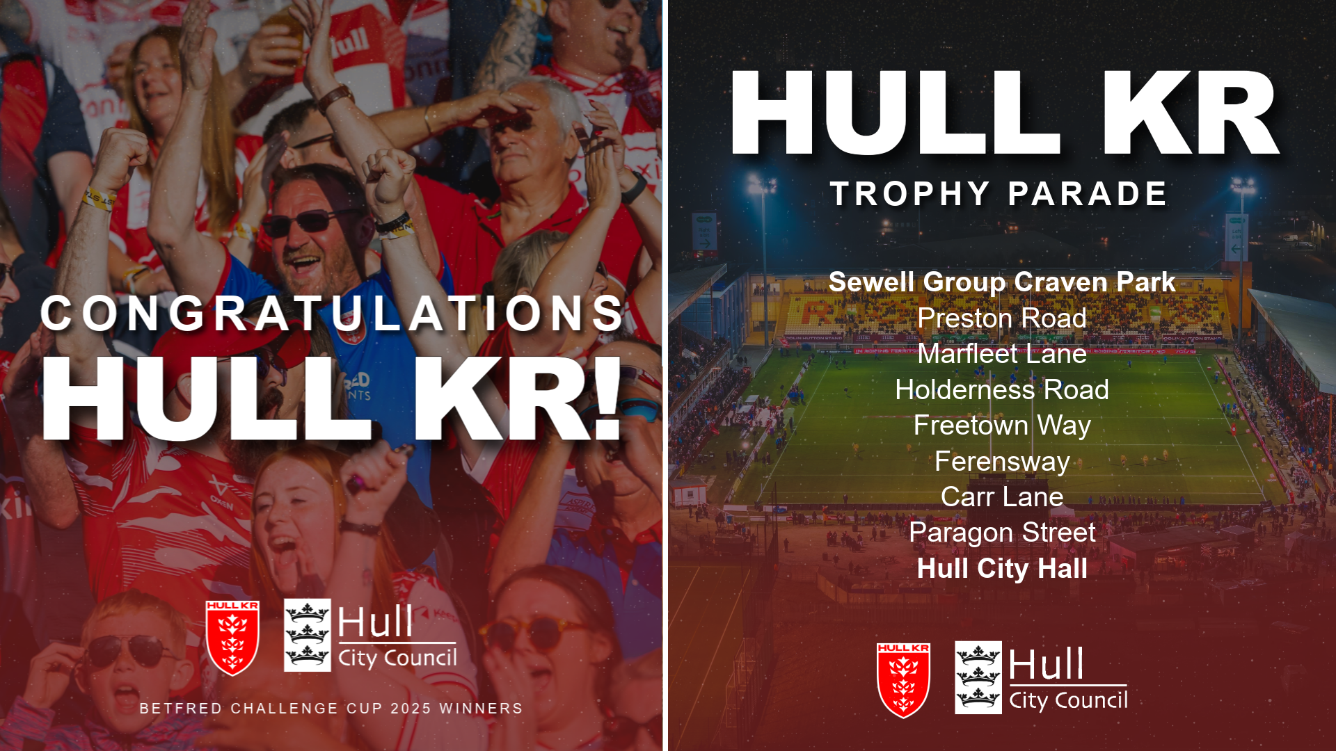 Hull KR will celebrate their Challenge Cup win with a bus parade.