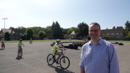 Councillor Mark Ieronimo visiting Rokeby Park Primary School during a Bikeability training session delivered