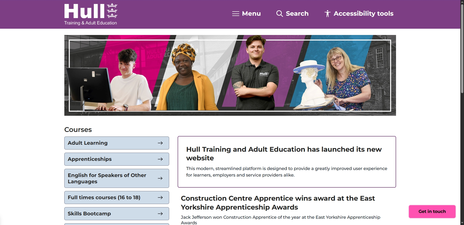 A screenshot of the home page of HTAE's new website.