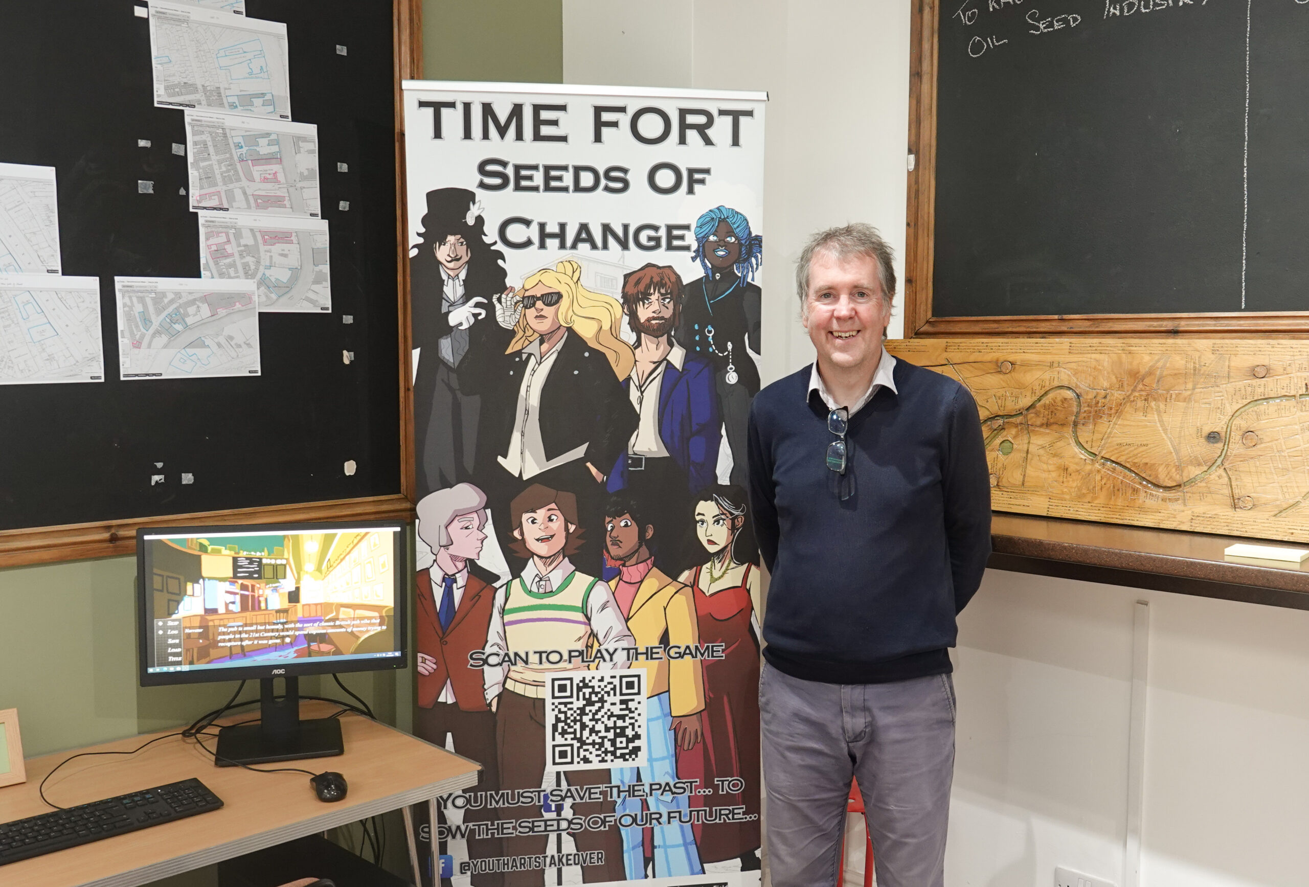 Peter Connelly, Humber Field Archaeology Manager, at the Seeds of Change pop-up exhibition.