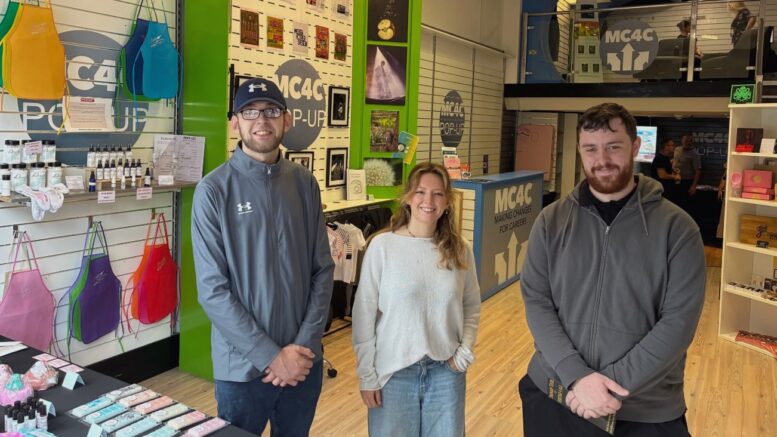 At Hull Emporium are, from left, Jamie Edwards of Edwards Industries, Melissa Foster of Melissa Foster Design and Lewis Rose of Heritage for All.