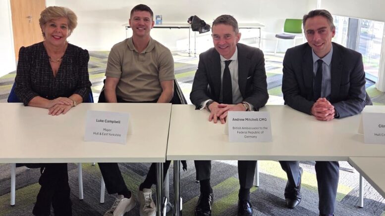 Cllr Mike Ross, with, from left, East Riding of Yorkshire Council leader, Anne Handley, Hull & East Yorkshire Combined Authority mayor, Luke Campbell and the UK's ambassador to Germany, Andrew Mitchell.