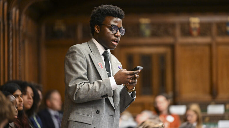 Emperor-David Ikechukwu speaks at UK Youth Parliament Annual Debate