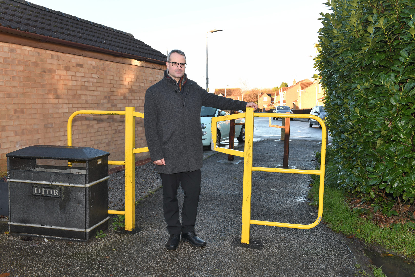 Councillor Mark Ieronimo, cabinet portfolio holder for transport and infrastructure, at one of the off-road cycle locations in Shropshire Close with some of the access controls that will be changed