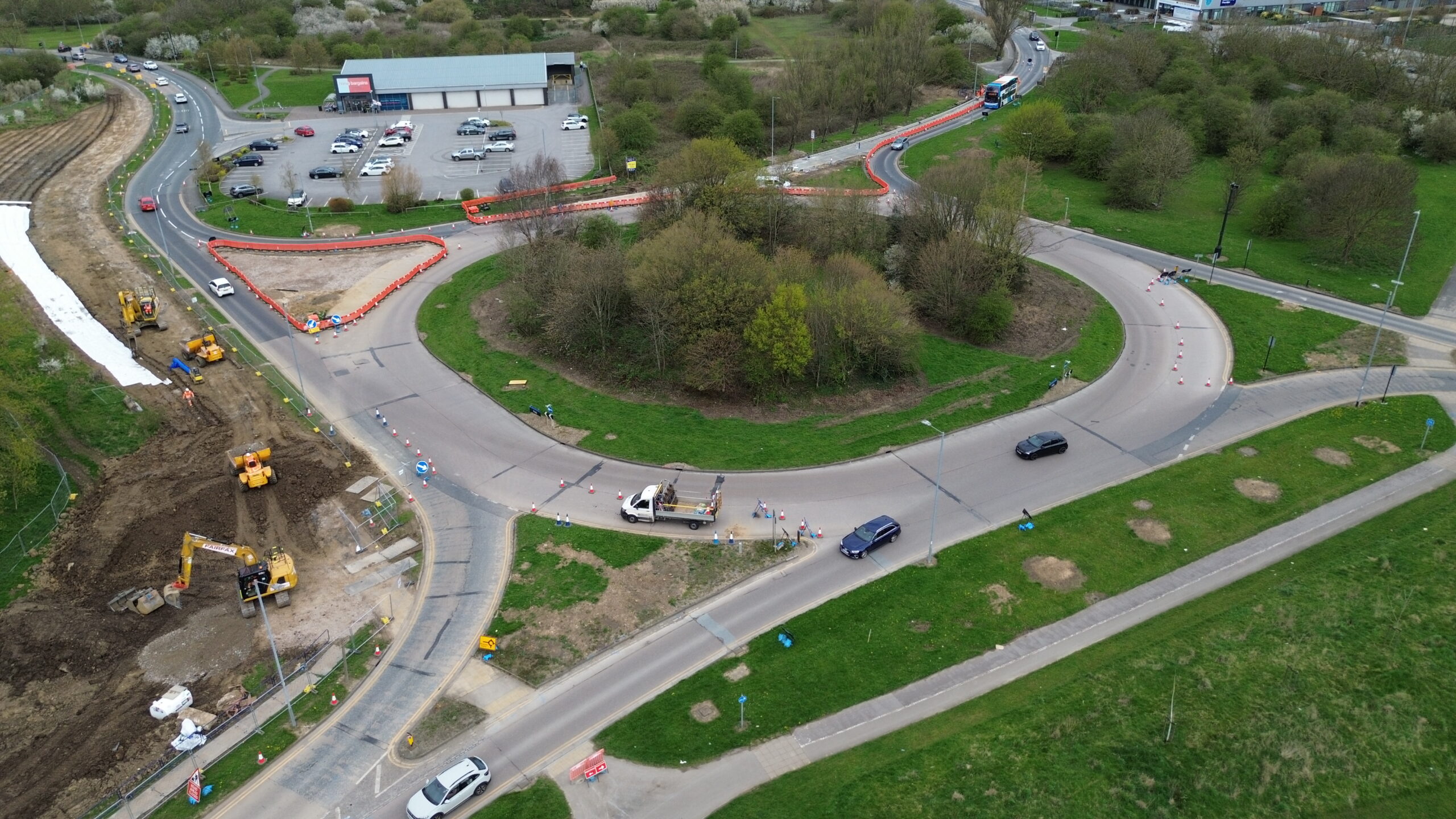 An aerial shot of the phase 1 works at the Wawne Road / Bude Road Roundabout.