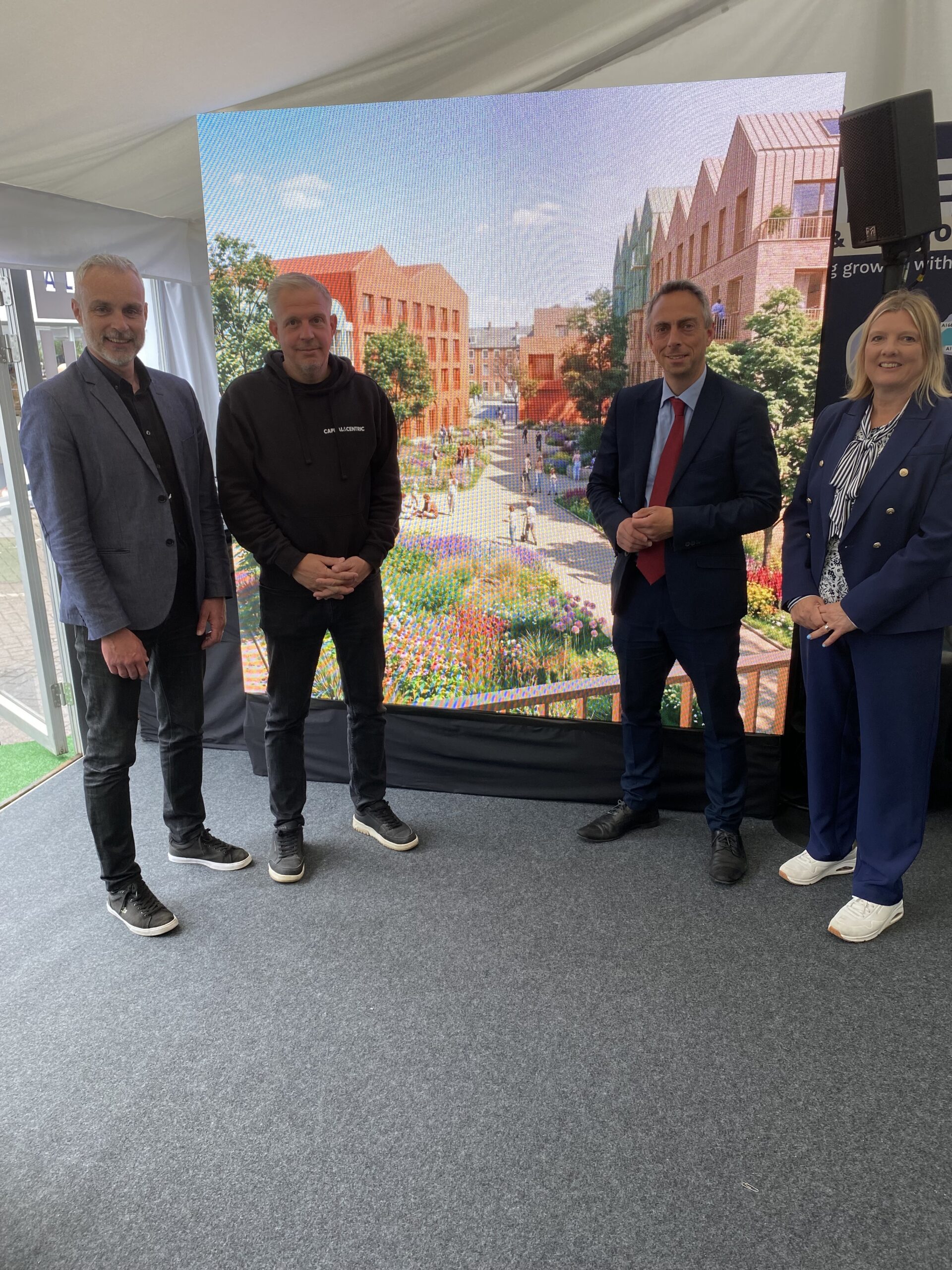 Cllr Paul Drake Davis, portfolio holder for economic renewal, housing and organisational development; Andrew Davison of Captial&Centric development director, Cllr Mike Ross, leader of the council; and Angela Blake, the council's assistant director for major projects and infrastructure.