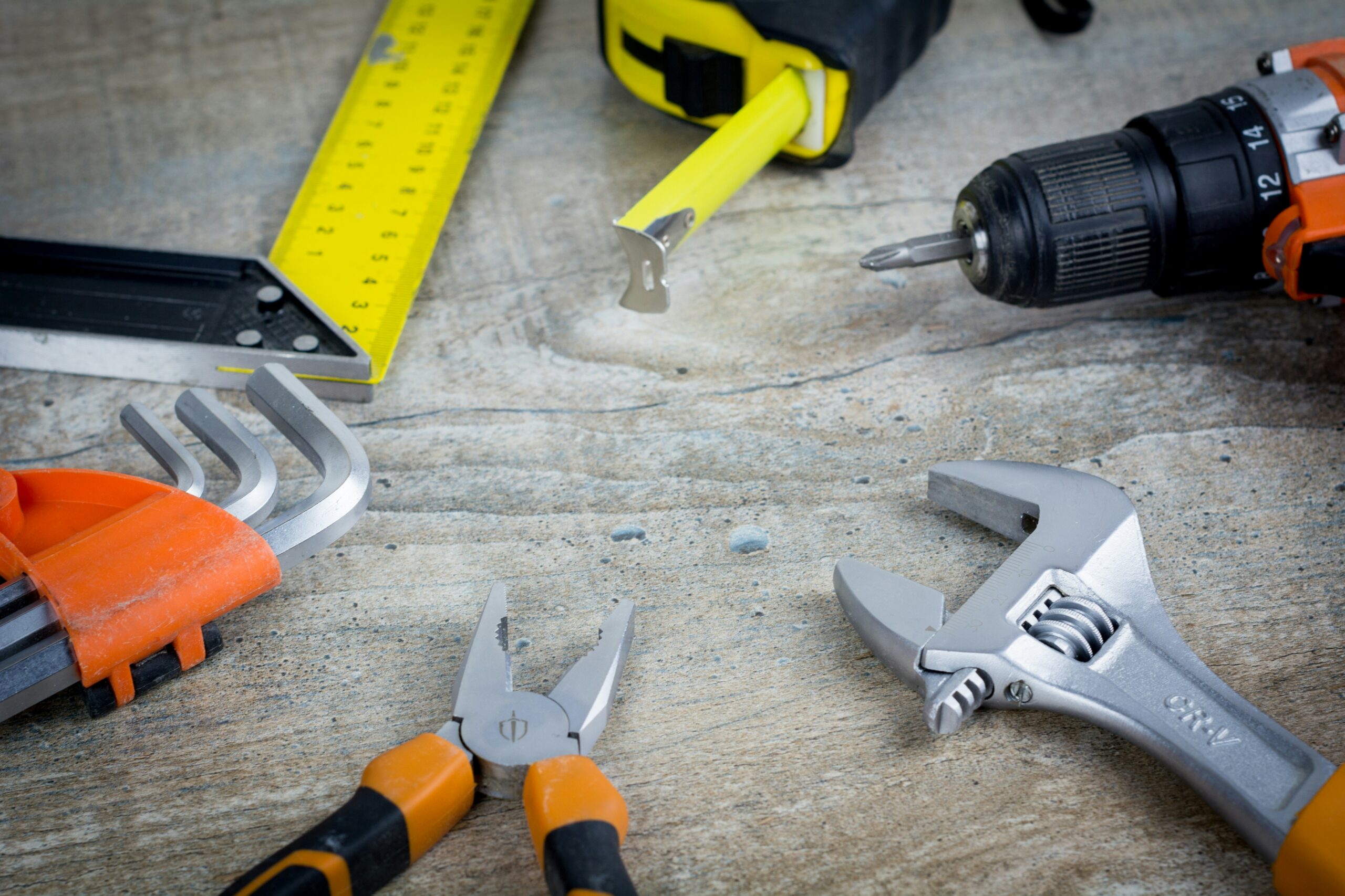 A variety of tools used for home repairs and maintenance.