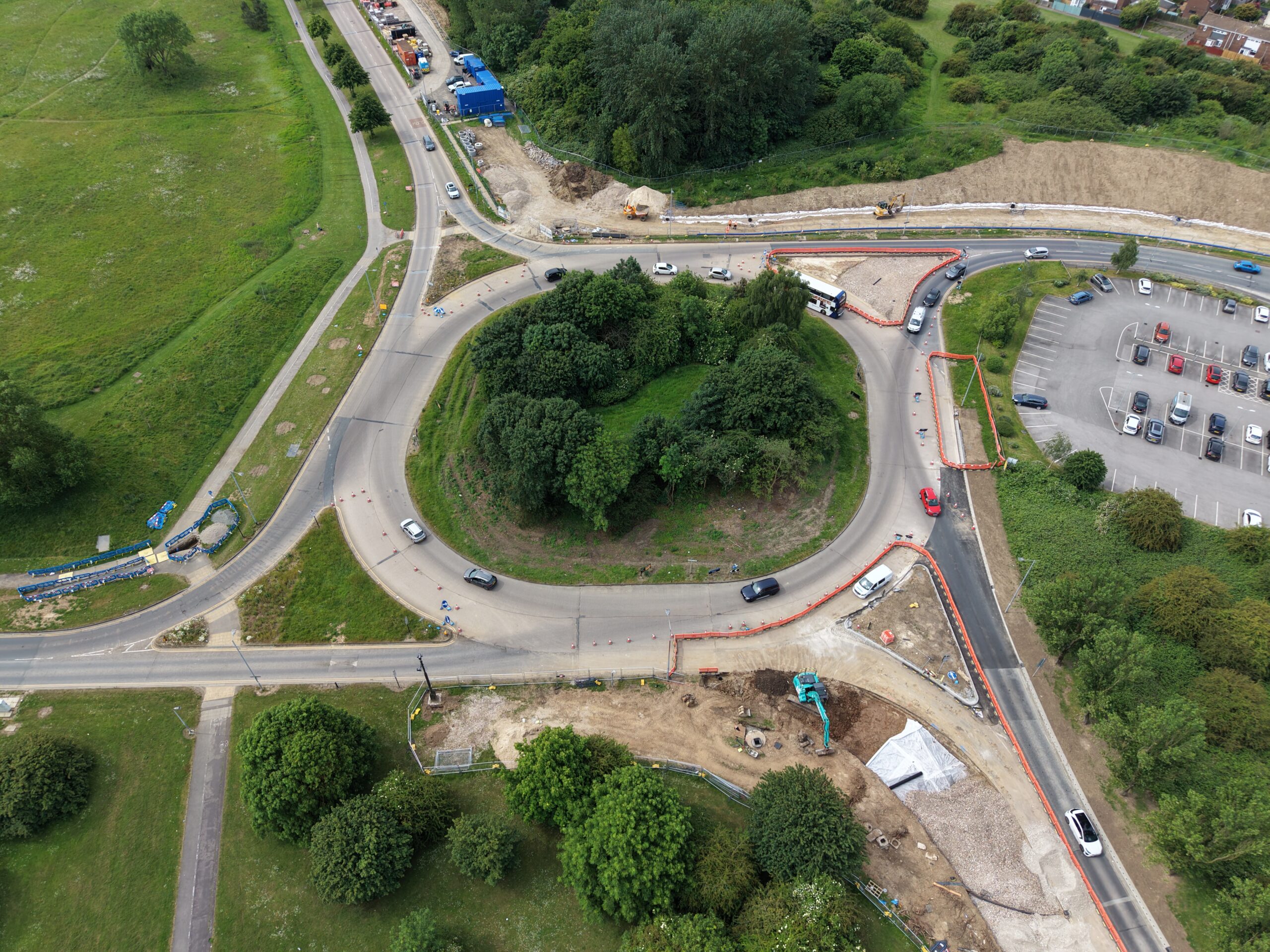 An aerial shot, from June, of the embankment and highway widening works that are taking place at the Wawne Road / Bude Road roundabout