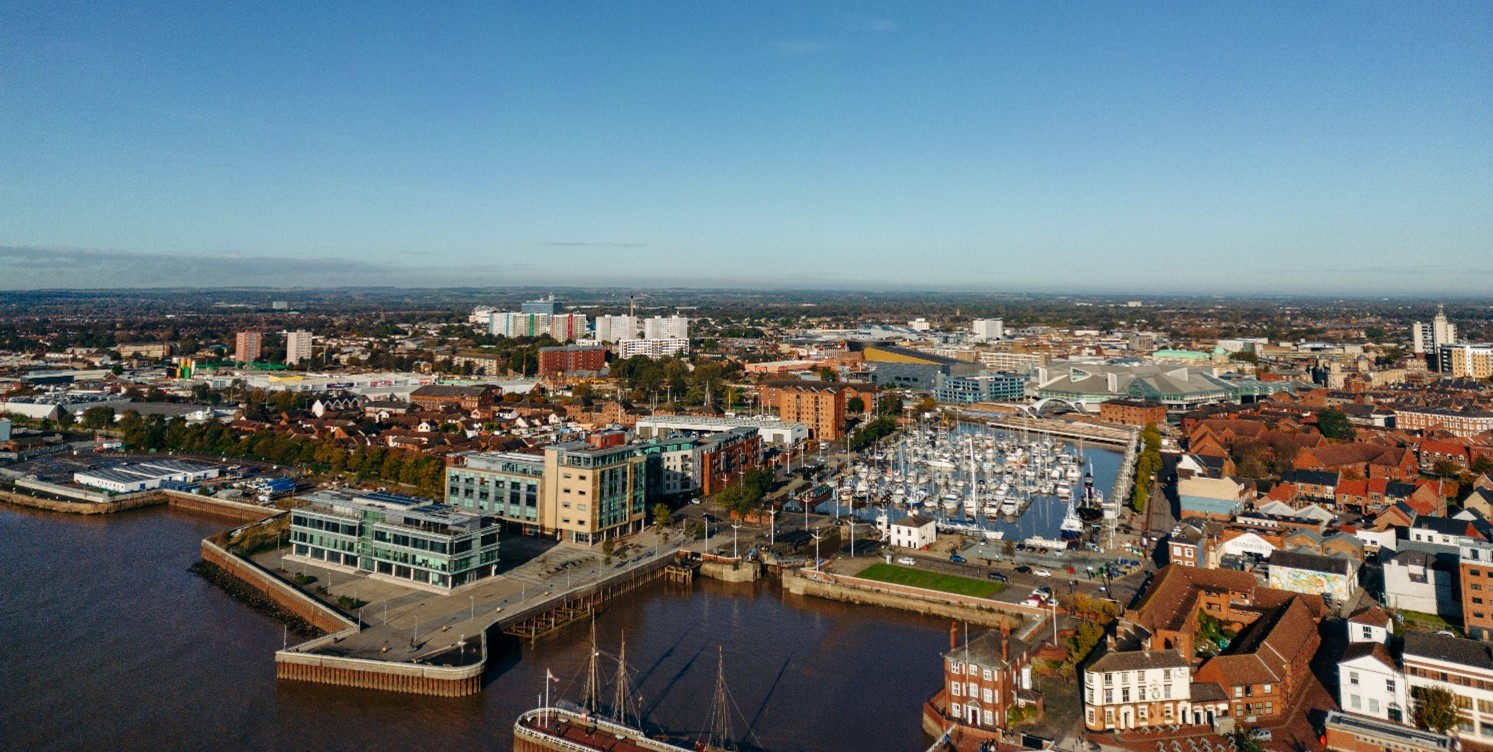 An aerial photo of Hull City Centre