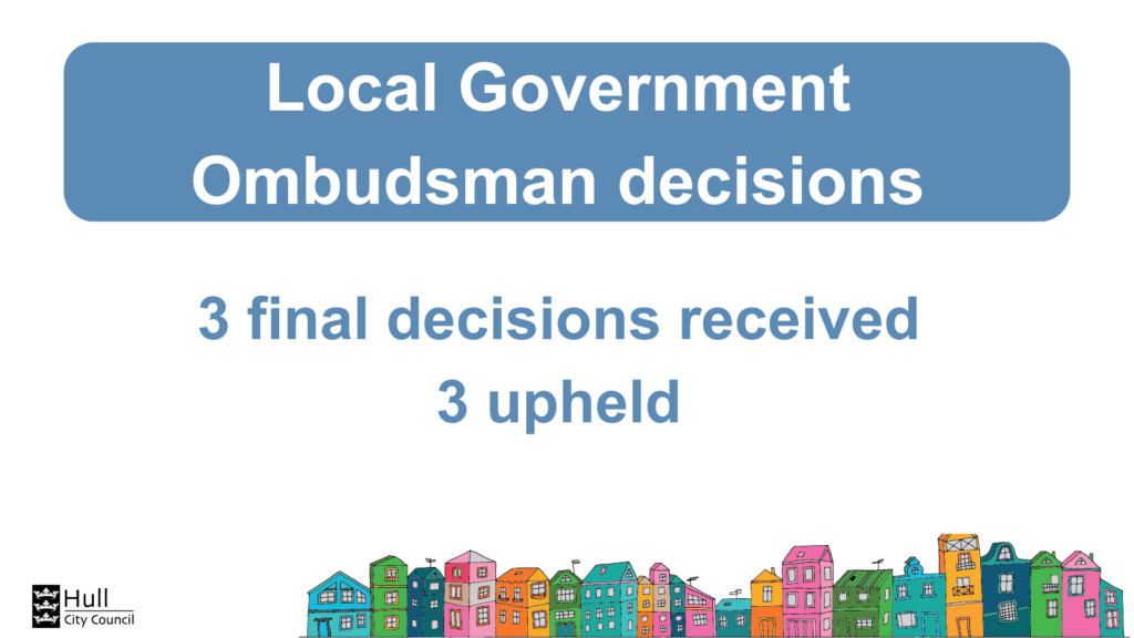 A graphic showing the following text:
Local Government Ombudsman decisions:
3 final decisions received
3 upheld