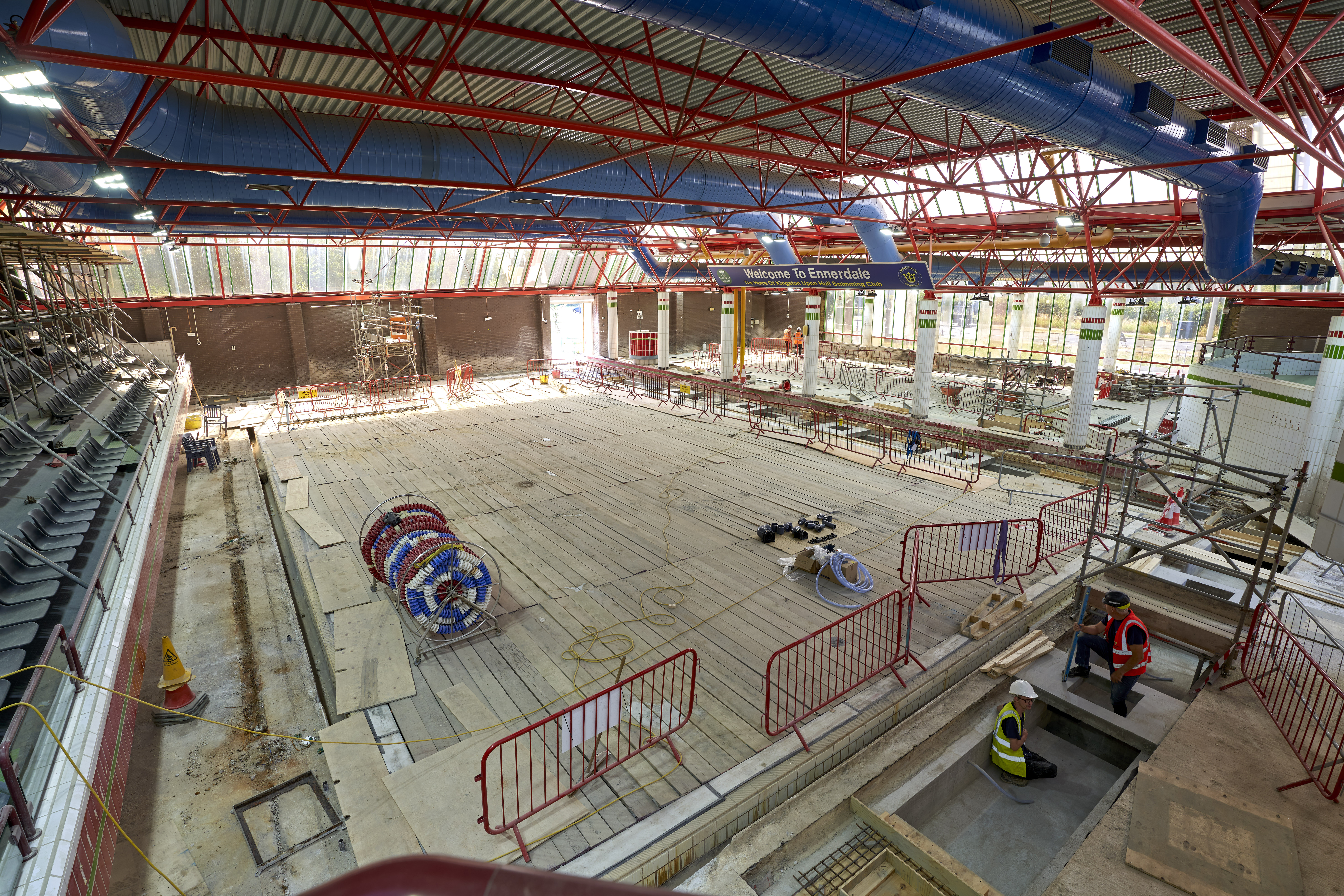 Interior image of Ennerdale Leisure centre demonstrating severity of works.