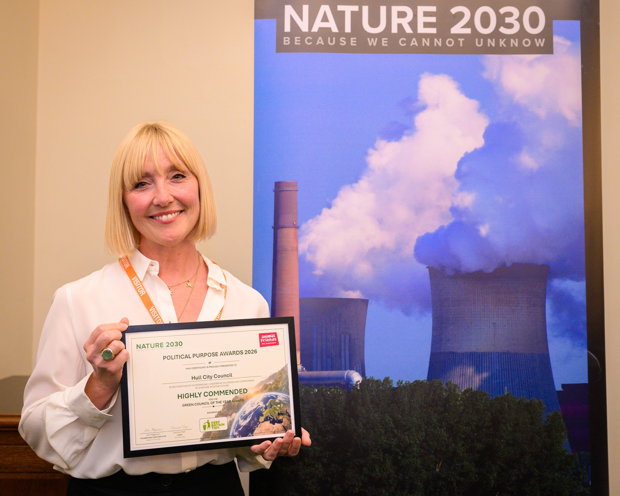 Elizabeth Dillon, policy and partnership manager, with the highly commended certificate.