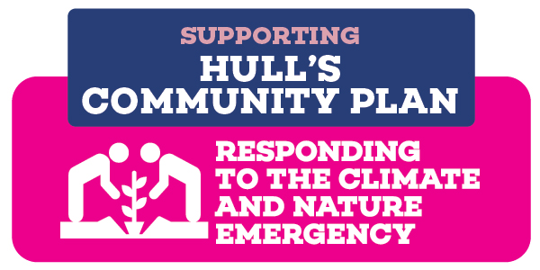 A graphic showing Hull's Community Plan, and the Responding to the Climate and Nature Emergency ambition of the plan.